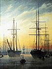 Caspar David Friedrich Canvas Paintings - View of a Harbour